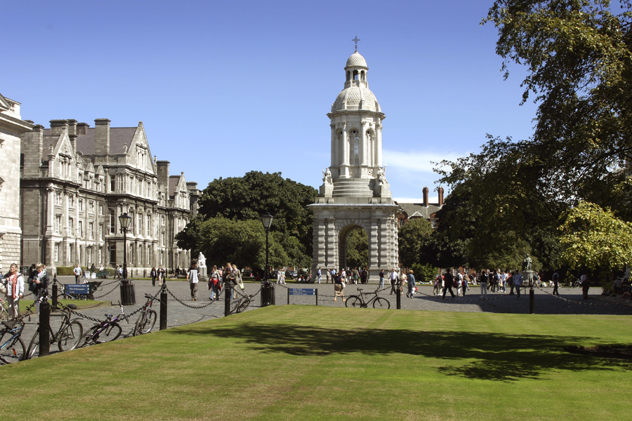 Photo of the Campanile in Front Square of Trinity College Dublin.